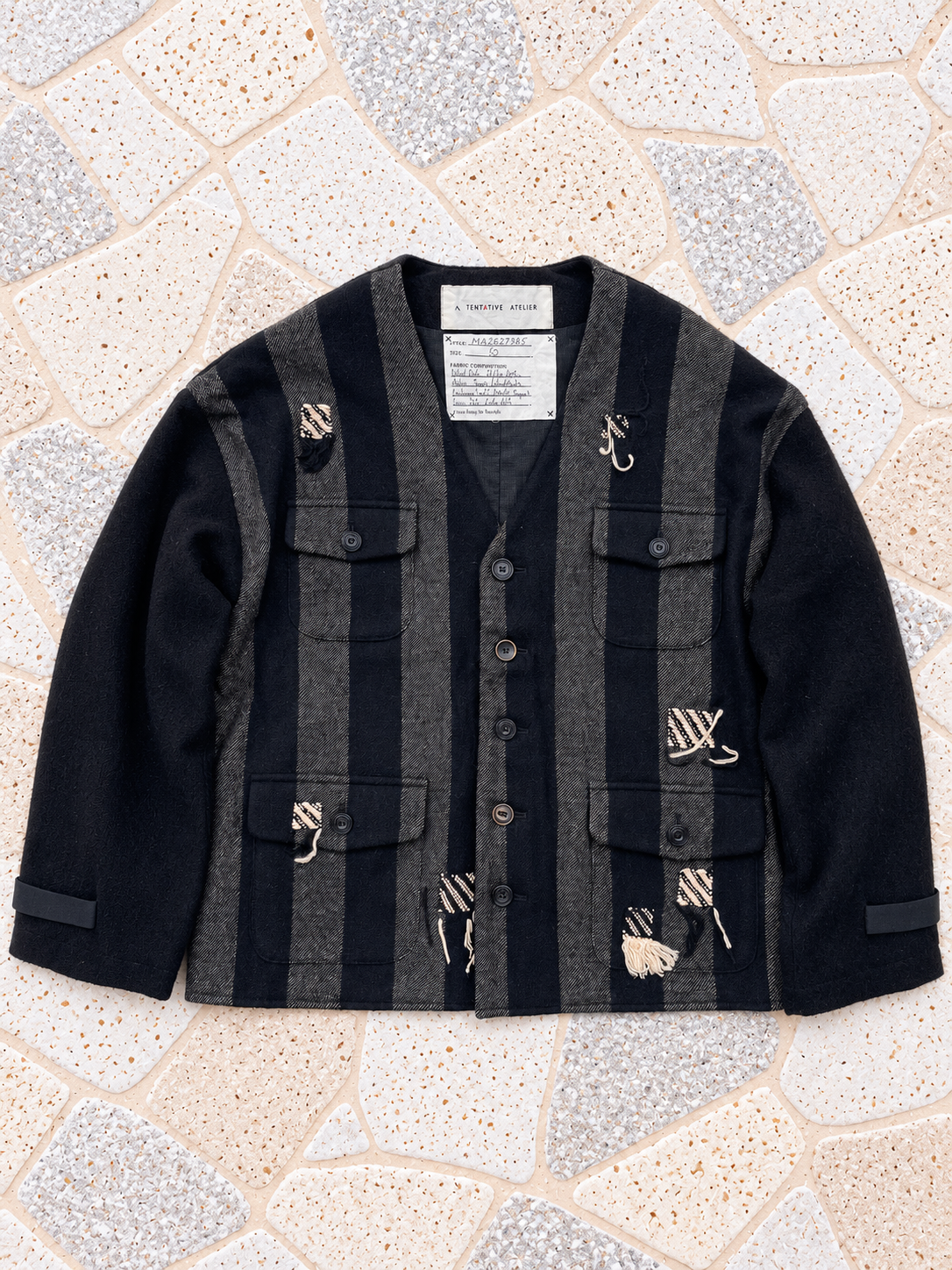 A TENTATIVE ATELIER Hand Embroidery Pockets Stripe Jacket / Mayer